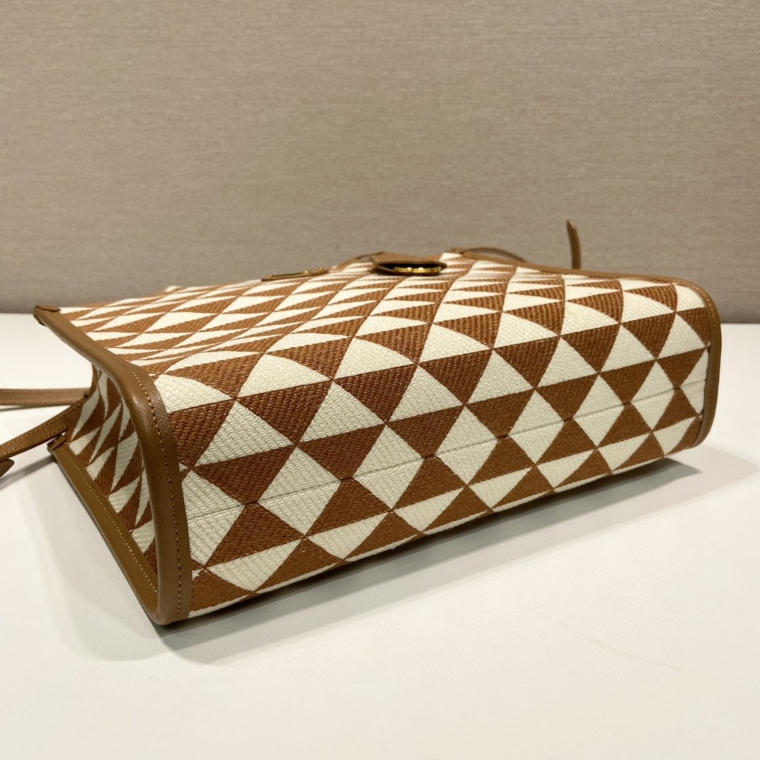 Prada Small Symbole Jacquard Fabric Handbag Brown/White For Women, Women's Bags 11in/28cm 1BA354_2FKL_F0I0U_V_OOO - Image 4