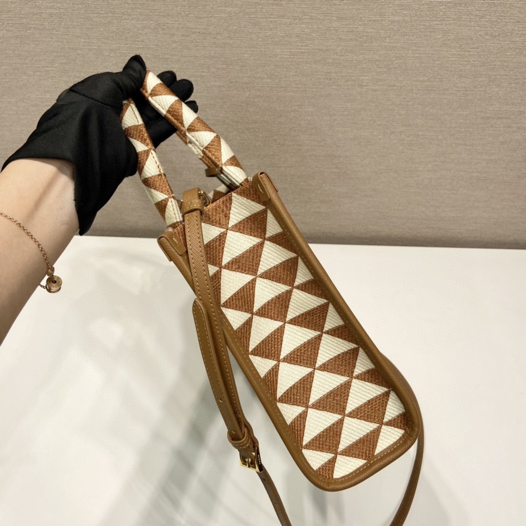 Prada Small Symbole Jacquard Fabric Handbag Brown/White For Women, Women's Bags 11in/28cm 1BA354_2FKL_F0I0U_V_OOO - Image 7