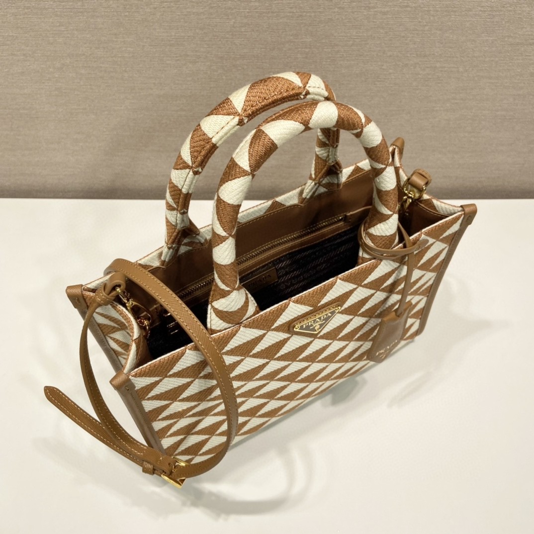 Prada Small Symbole Jacquard Fabric Handbag Brown/White For Women, Women's Bags 11in/28cm 1BA354_2FKL_F0I0U_V_OOO - Image 3