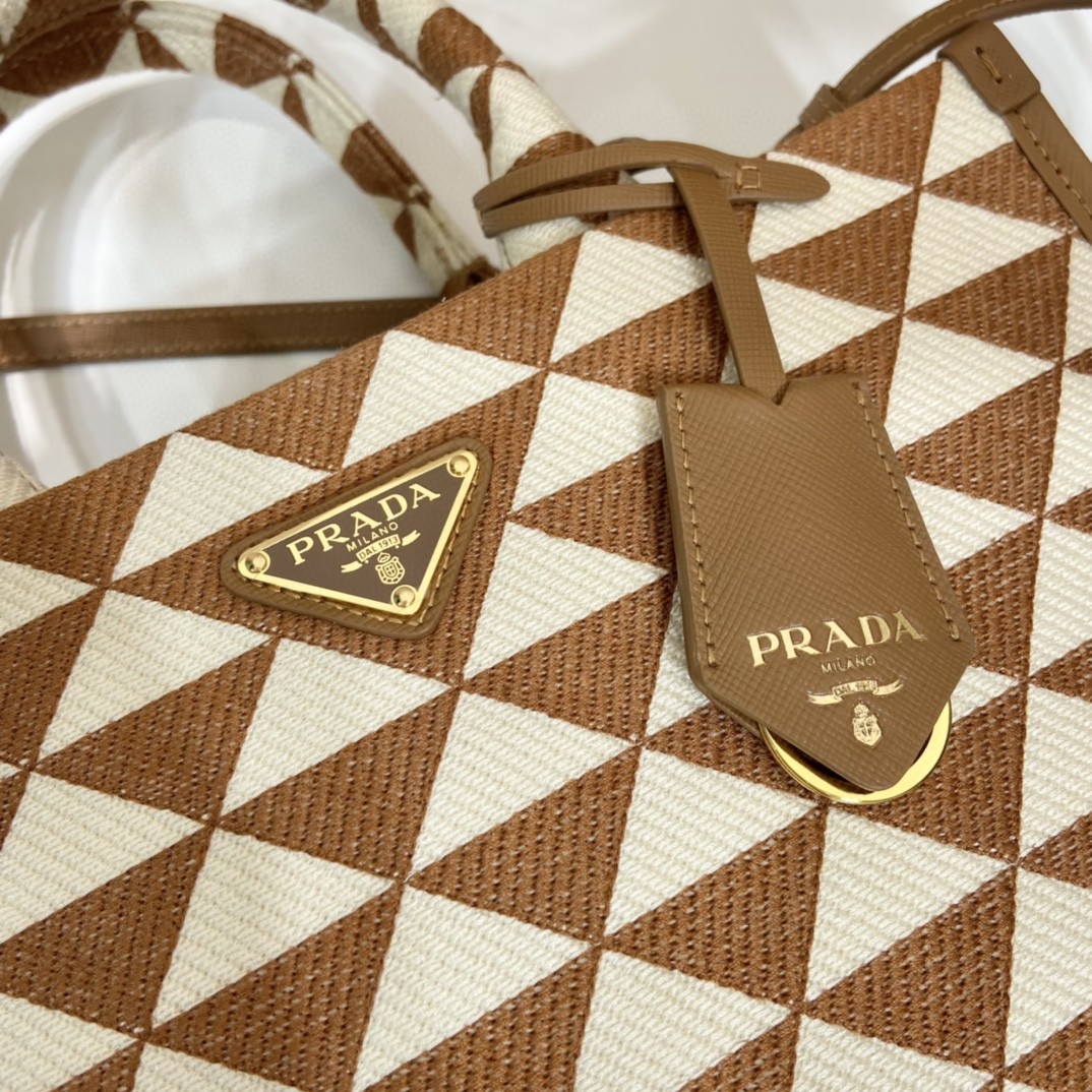Prada Small Symbole Jacquard Fabric Handbag Brown/White For Women, Women's Bags 11in/28cm 1BA354_2FKL_F0I0U_V_OOO - Image 8