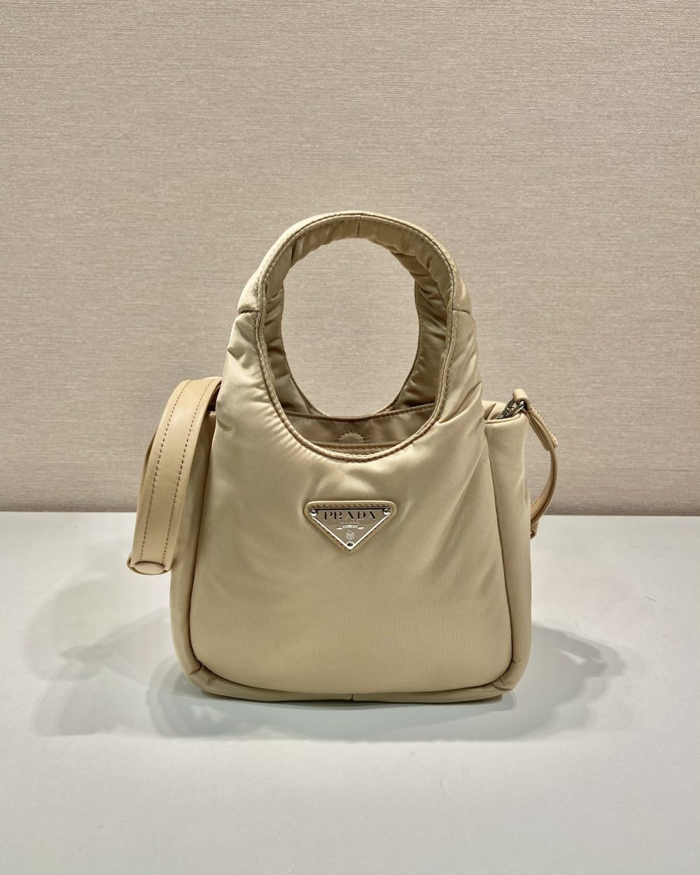 Prada Soft Padded Re-Nylon Mini-Bag White/Pink/Beige For Women 7.1in/18cm 1BA359_RCCJ_F0009_V_OVM