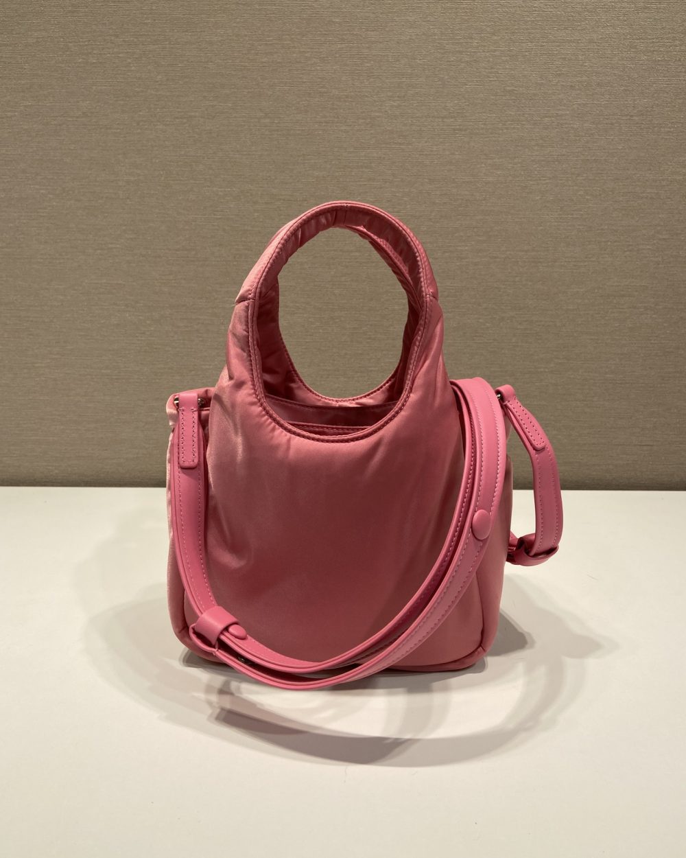 Prada Soft Padded Re-Nylon Mini-Bag White/Pink/Beige For Women 7.1in/18cm 1BA359_RCCJ_F0009_V_OVM