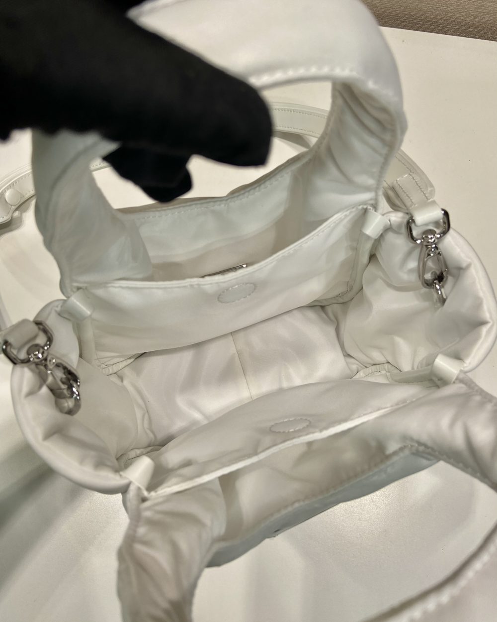 Prada Soft Padded Re-Nylon Mini-Bag White/Pink/Beige For Women 7.1in/18cm 1BA359_RCCJ_F0009_V_OVM