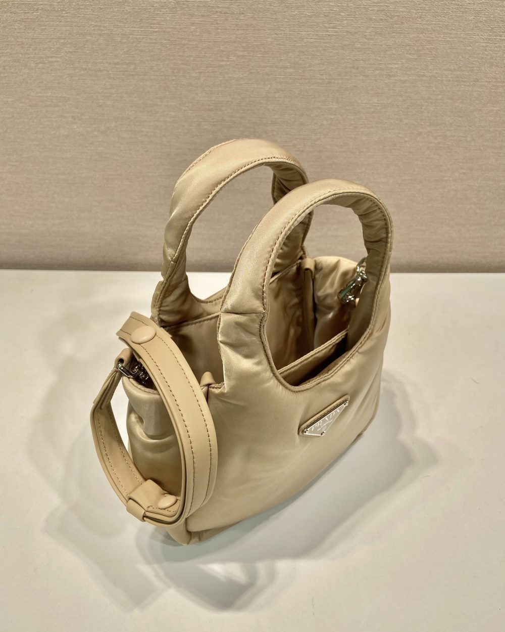 Prada Soft Padded Re-Nylon Mini-Bag White/Pink/Beige For Women 7.1in/18cm 1BA359_RCCJ_F0009_V_OVM