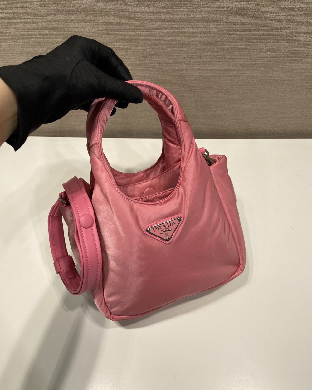 Prada Soft Padded Re-Nylon Mini-Bag White/Pink/Beige For Women 7.1in/18cm 1BA359_RCCJ_F0009_V_OVM