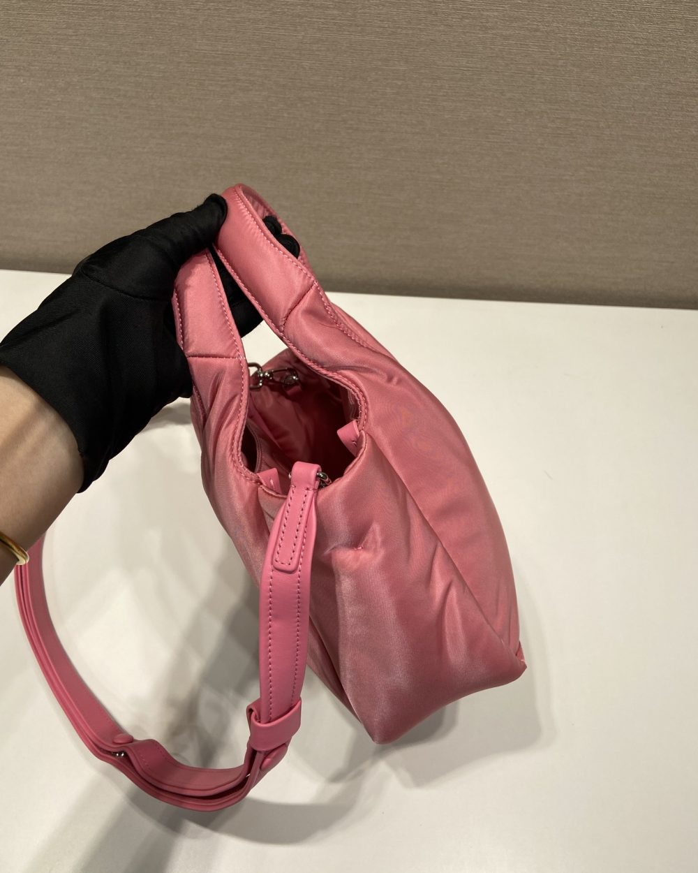 Prada Soft Padded Re-Nylon Mini-Bag White/Pink/Beige For Women 7.1in/18cm 1BA359_RCCJ_F0009_V_OVM