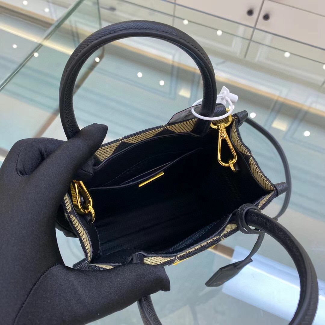 Prada Symbole Jacquard Fabric Micro Bag Black/Beige For Women, Women's Bags 7.5in/19cm 1BA355_2FKL_F0Y30_V_OOO - Image 4