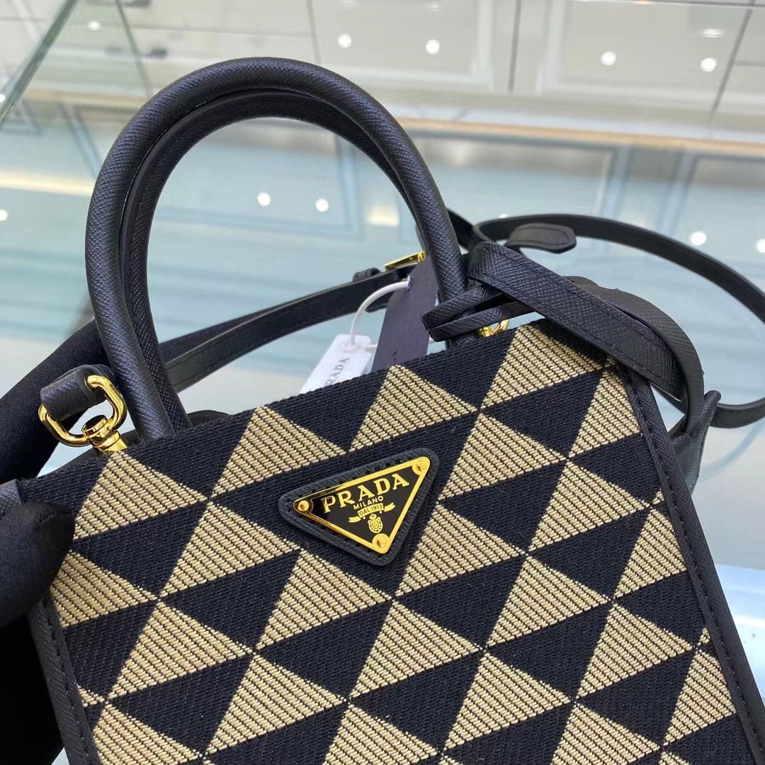 Prada Symbole Jacquard Fabric Micro Bag Black/Beige For Women, Women's Bags 7.5in/19cm 1BA355_2FKL_F0Y30_V_OOO - Image 5