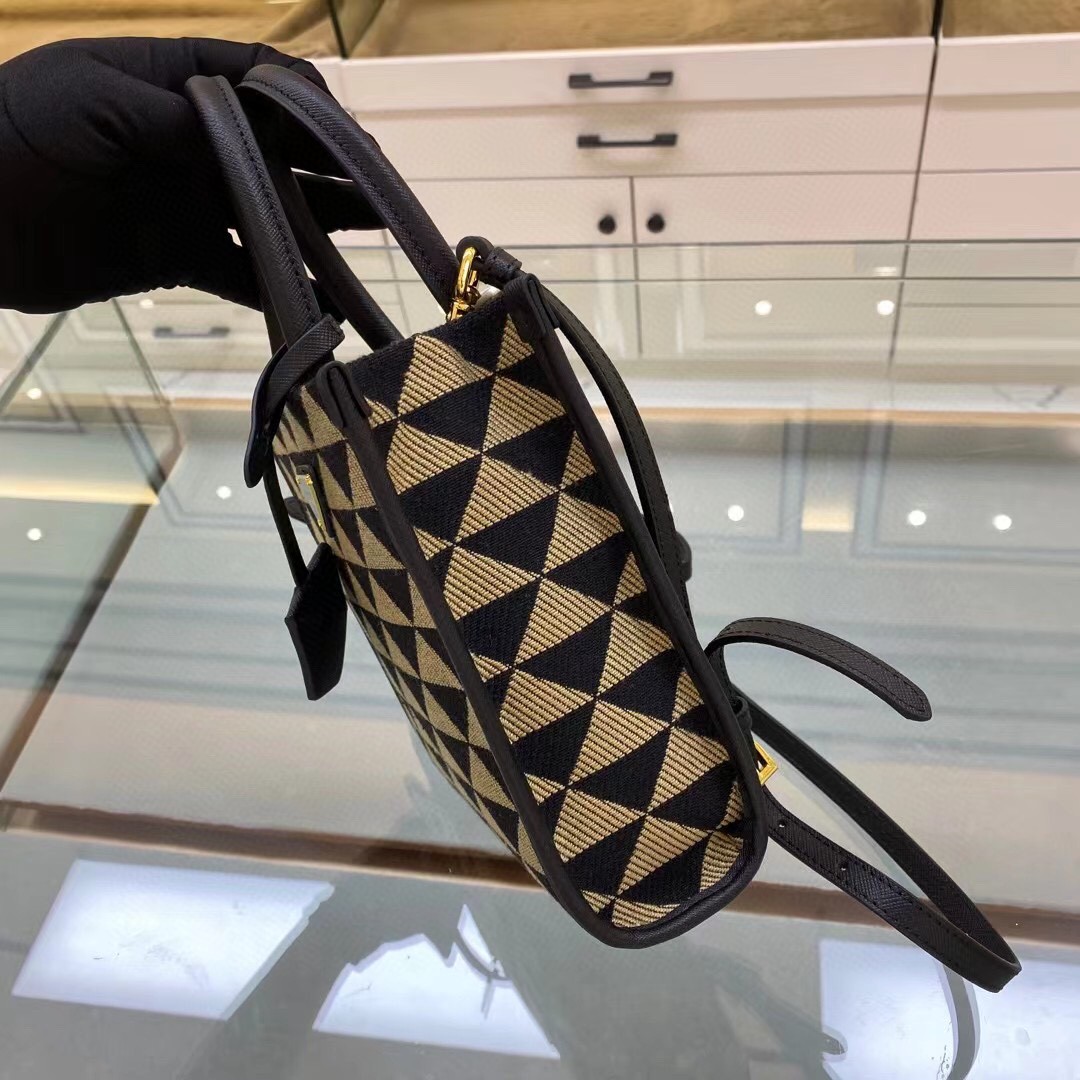 Prada Symbole Jacquard Fabric Micro Bag Black/Beige For Women, Women's Bags 7.5in/19cm 1BA355_2FKL_F0Y30_V_OOO - Image 3