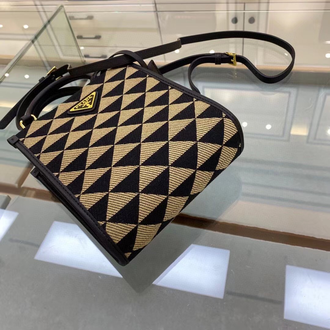 Prada Symbole Jacquard Fabric Micro Bag Black/Beige For Women, Women's Bags 7.5in/19cm 1BA355_2FKL_F0Y30_V_OOO - Image 2