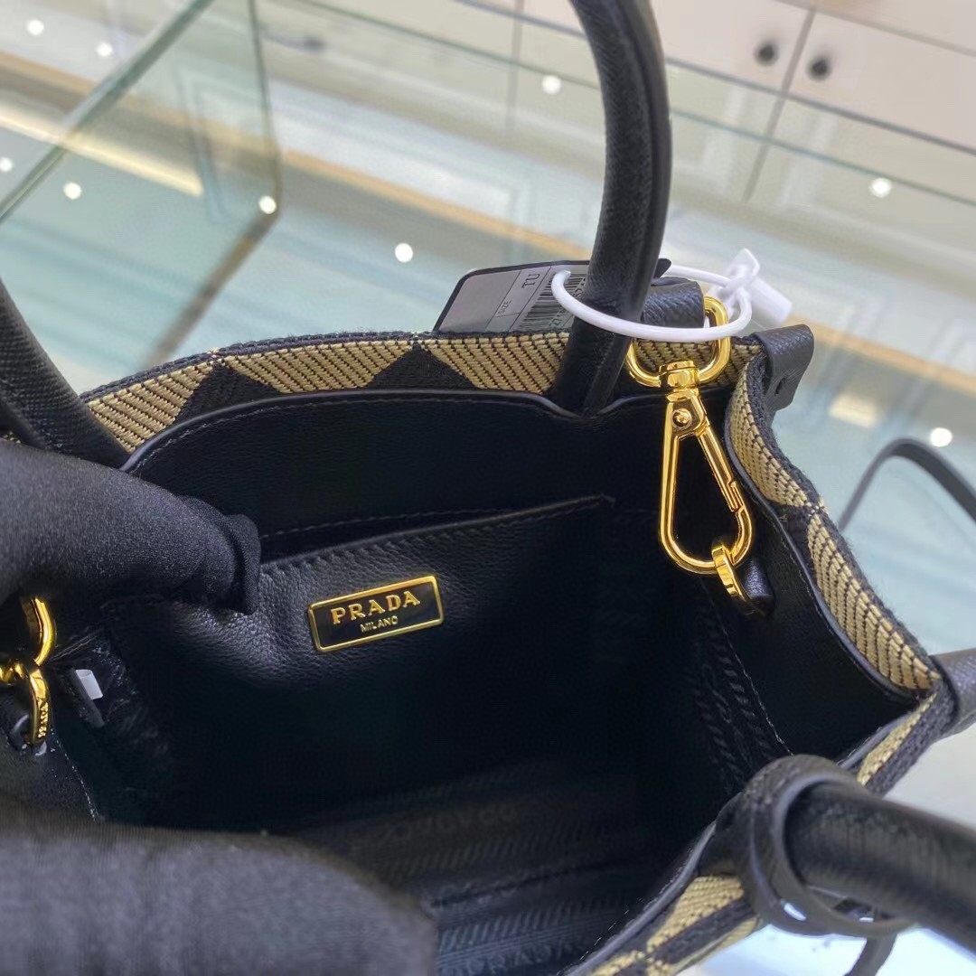 Prada Symbole Jacquard Fabric Micro Bag Black/Beige For Women, Women's Bags 7.5in/19cm 1BA355_2FKL_F0Y30_V_OOO - Image 8