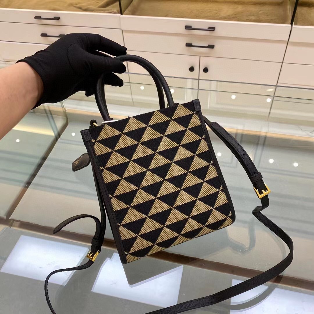 Prada Symbole Jacquard Fabric Micro Bag Black/Beige For Women, Women's Bags 7.5in/19cm 1BA355_2FKL_F0Y30_V_OOO - Image 9