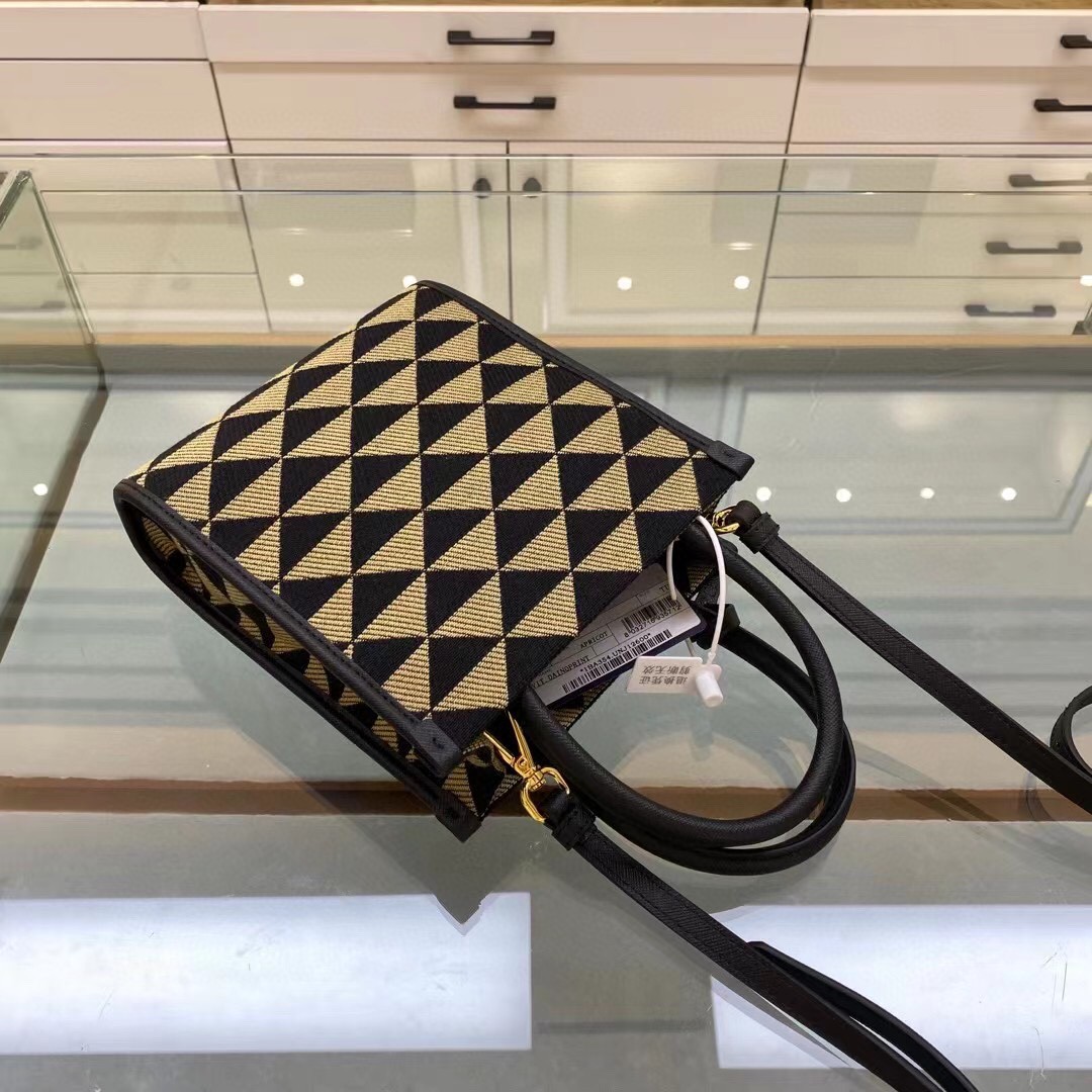 Prada Symbole Jacquard Fabric Micro Bag Black/Beige For Women, Women's Bags 7.5in/19cm 1BA355_2FKL_F0Y30_V_OOO - Image 6