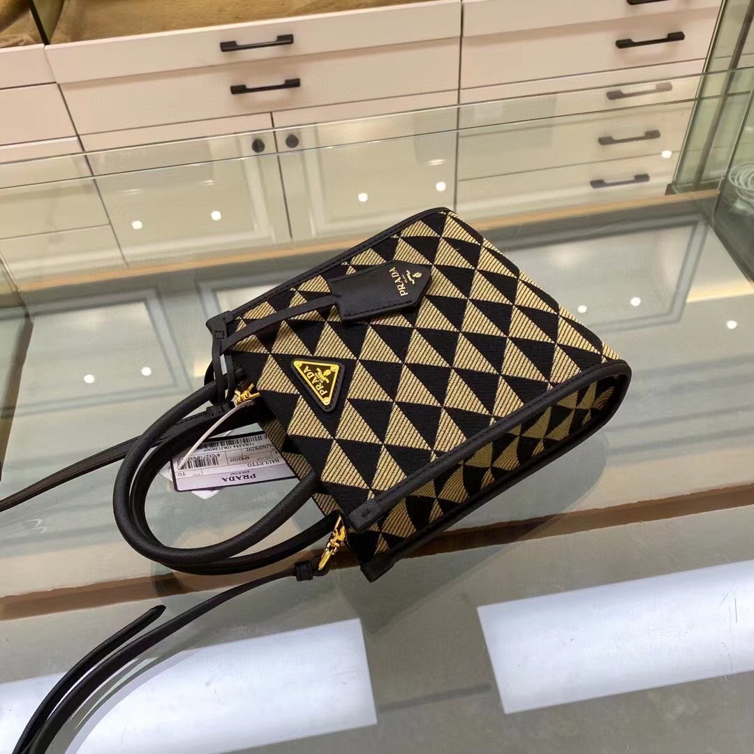 Prada Symbole Jacquard Fabric Micro Bag Black/Beige For Women, Women's Bags 7.5in/19cm 1BA355_2FKL_F0Y30_V_OOO - Image 7