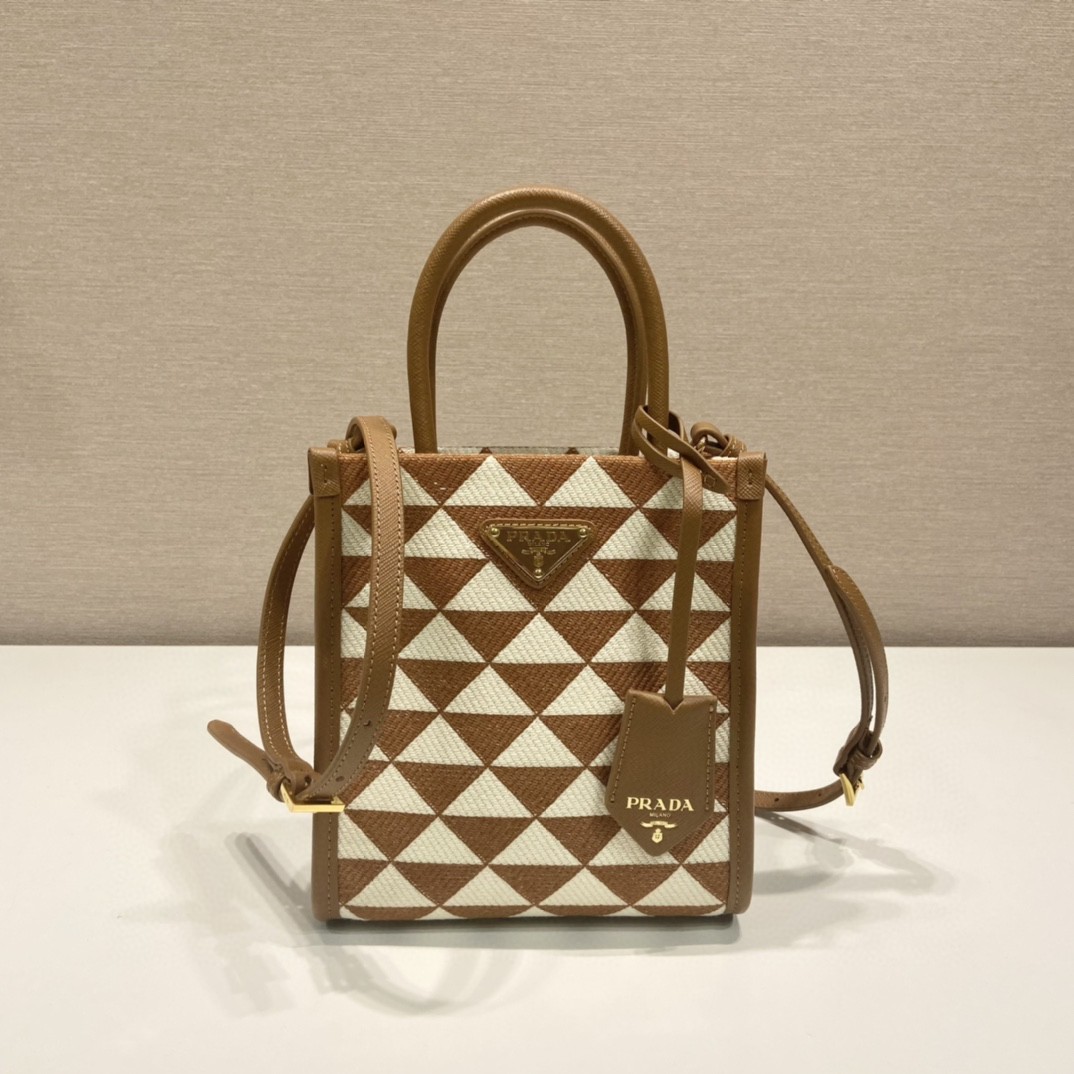 Prada Symbole Jacquard Fabric Micro Bag Brown/White For Women, Women's Bags 7.5in/19cm 1BA355_2FKL_F0I0U_V_OOO - Image 7