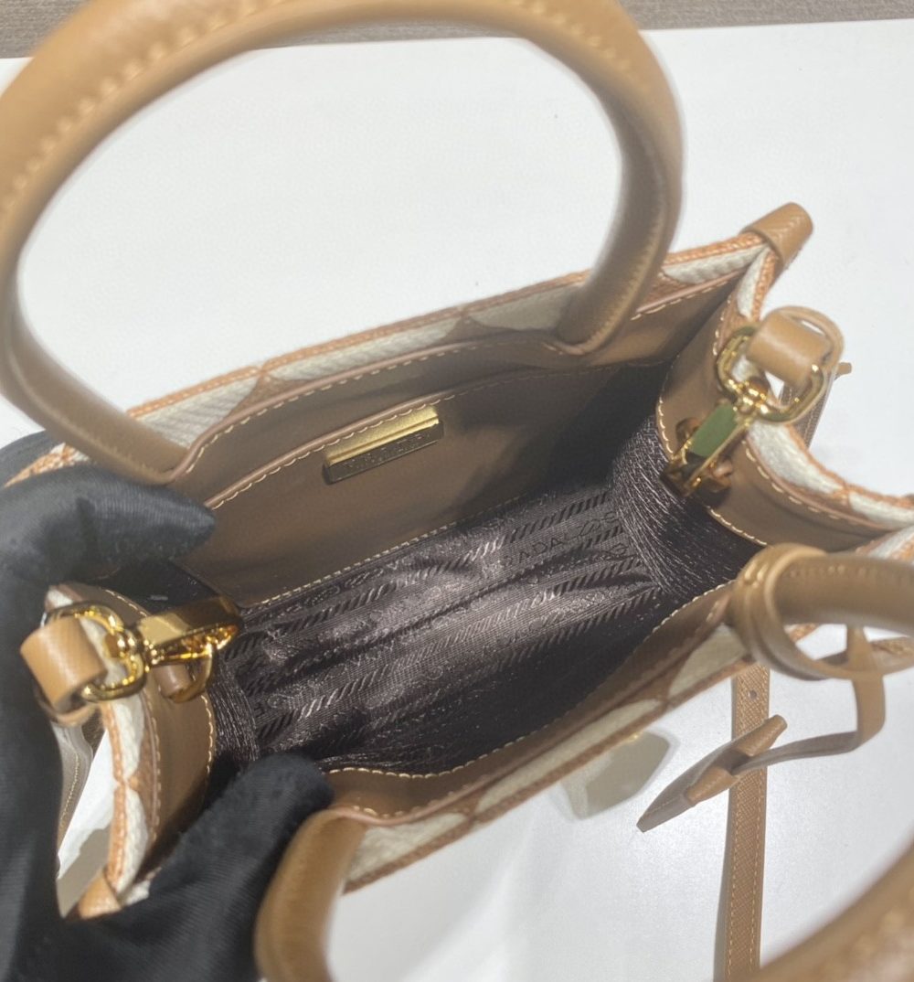 Prada Symbole Jacquard Fabric Micro Bag Brown/White For Women, Women's Bags 7.5in/19cm 1BA355_2FKL_F0I0U_V_OOO