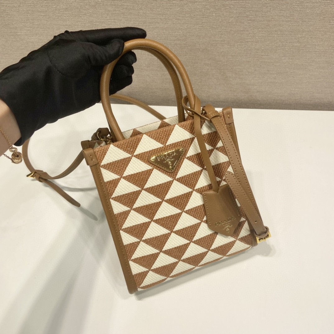 Prada Symbole Jacquard Fabric Micro Bag Brown/White For Women, Women's Bags 7.5in/19cm 1BA355_2FKL_F0I0U_V_OOO - Image 3