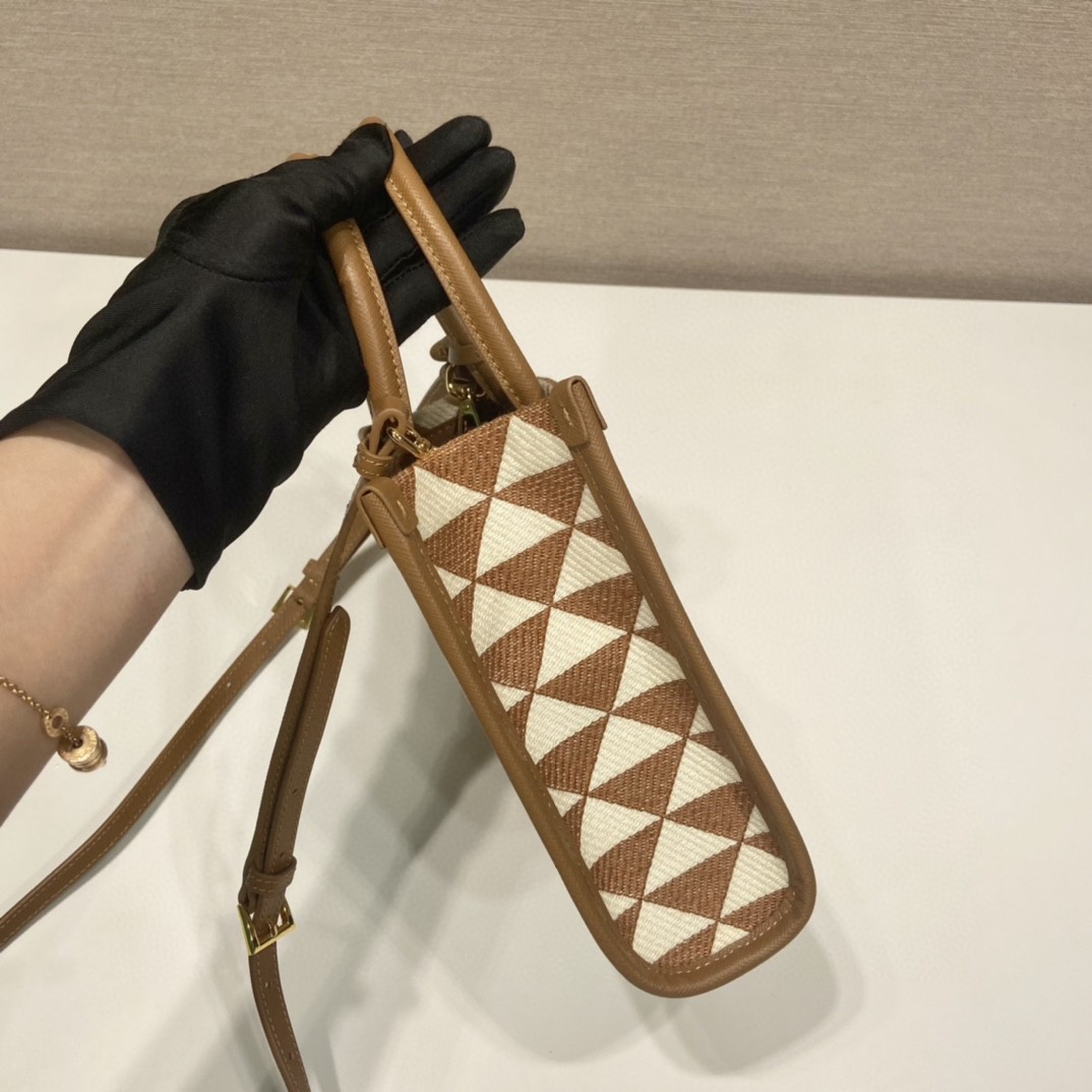 Prada Symbole Jacquard Fabric Micro Bag Brown/White For Women, Women's Bags 7.5in/19cm 1BA355_2FKL_F0I0U_V_OOO - Image 4