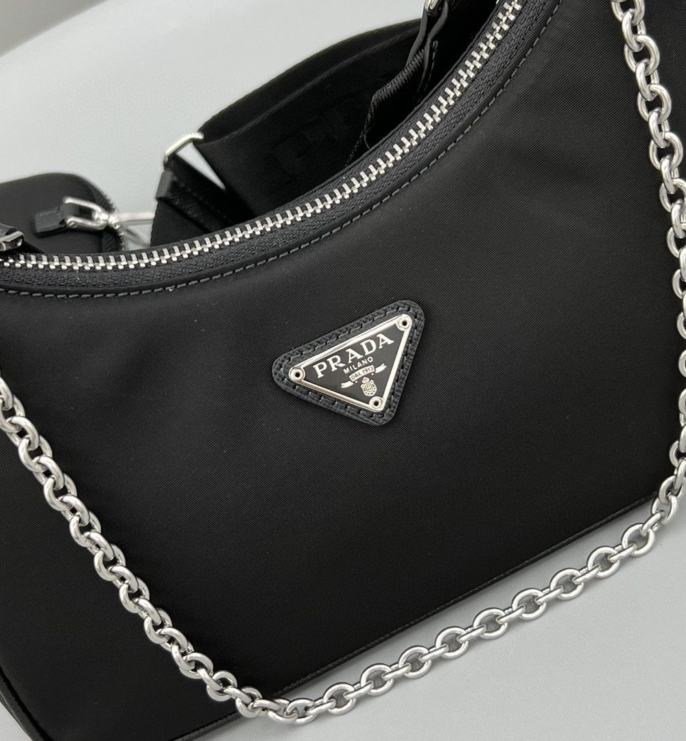 Prada System Nappa Patchwork Shoulder Bag Black For Women, Women's Bags 9.4in/24cm