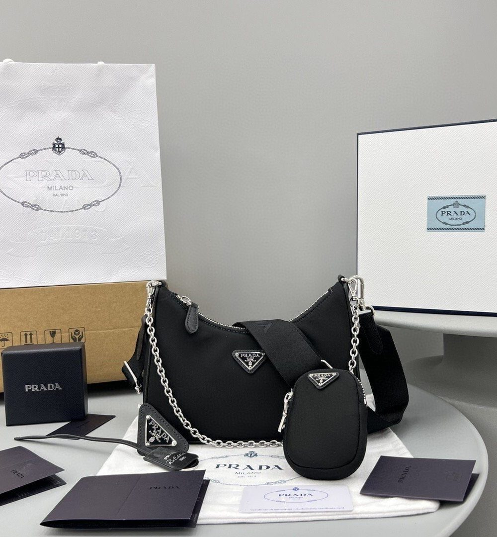 Prada System Nappa Patchwork Shoulder Bag Black For Women, Women's Bags 9.4in/24cm