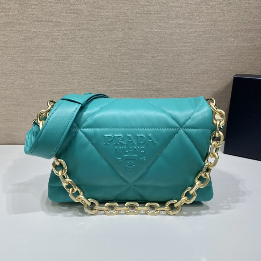 Prada System Nappa Patchwork Shoulder Bag Jade Green For Women, Women's Bags 7.5in/19cm