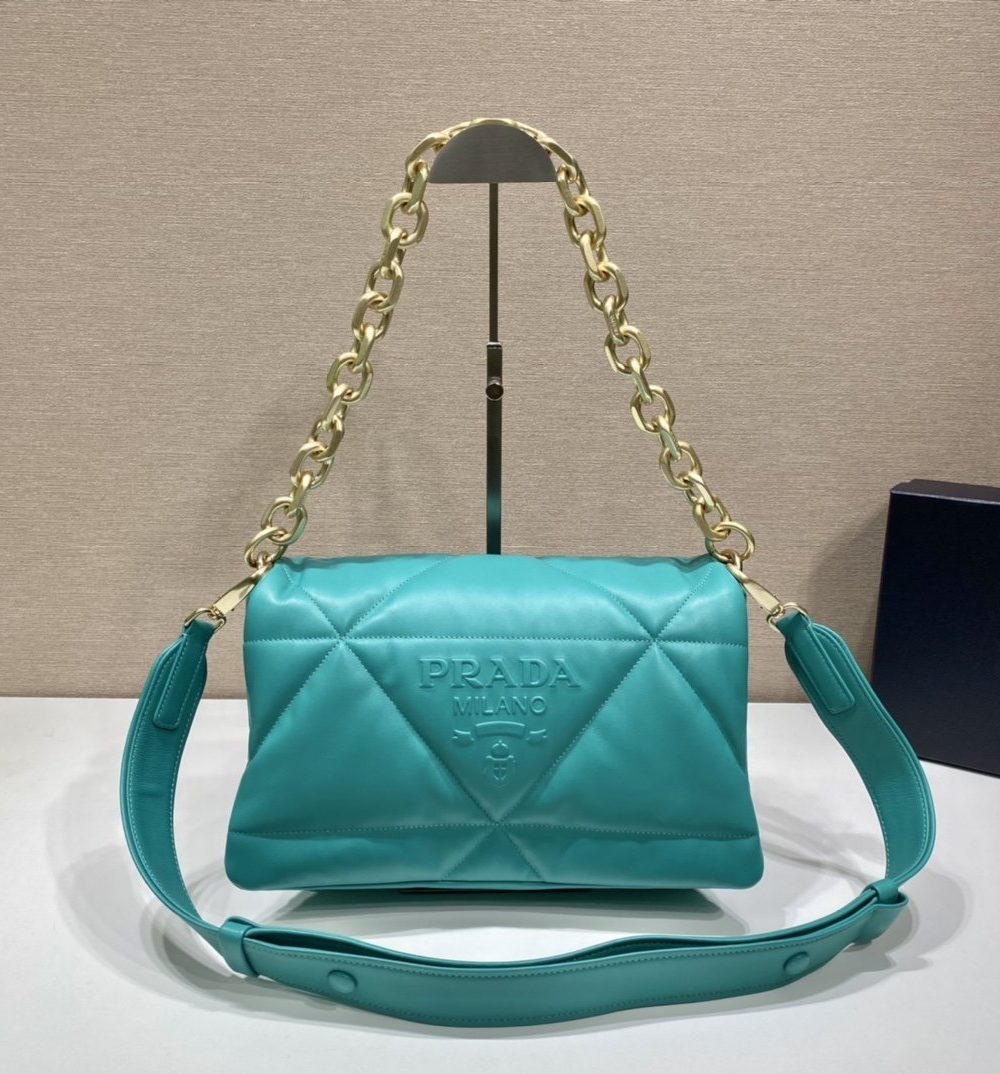 Prada System Nappa Patchwork Shoulder Bag Jade Green For Women, Women's Bags 7.5in/19cm