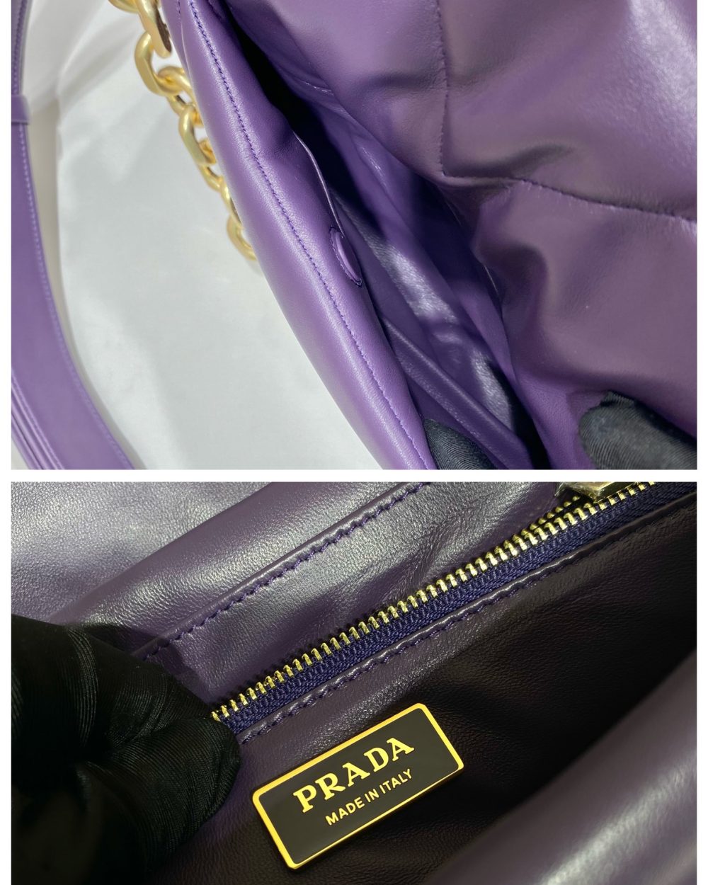 Prada System Nappa Patchwork Shoulder Bag Purple For Women, Women's Bags 7.5in/19cm