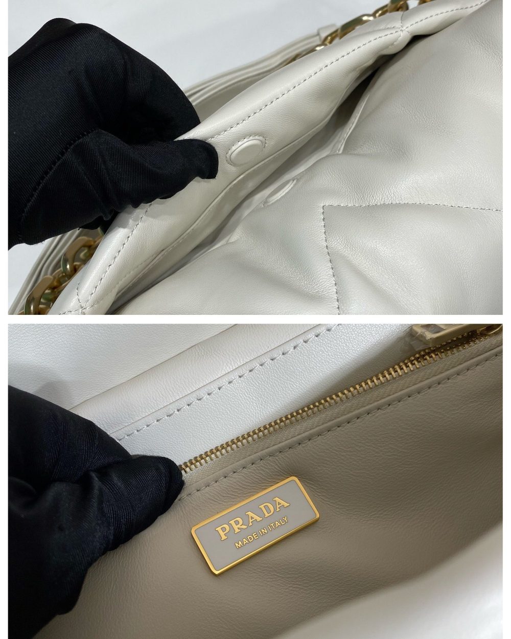 Prada System Nappa Patchwork Shoulder Bag White For Women, Women's Bags 7.5in/19cm