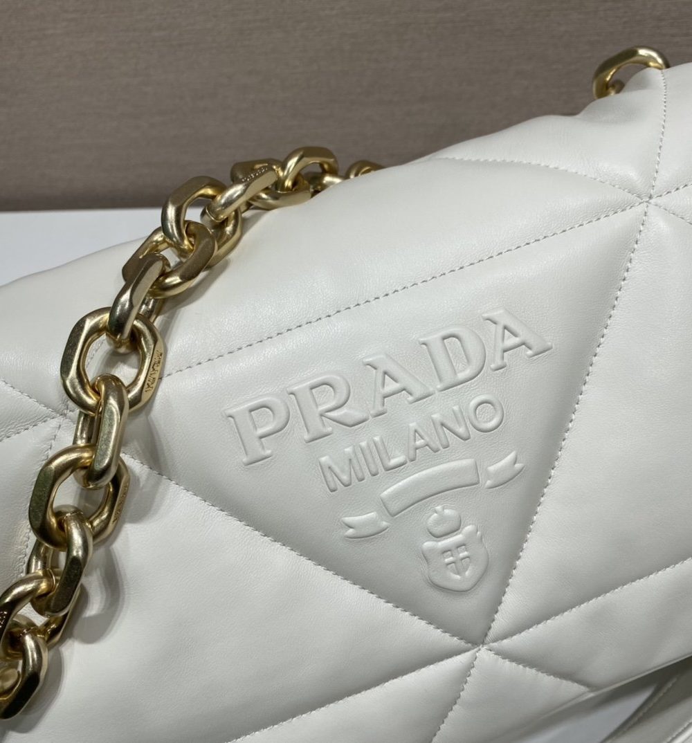 Prada System Nappa Patchwork Shoulder Bag White For Women, Women's Bags 7.5in/19cm