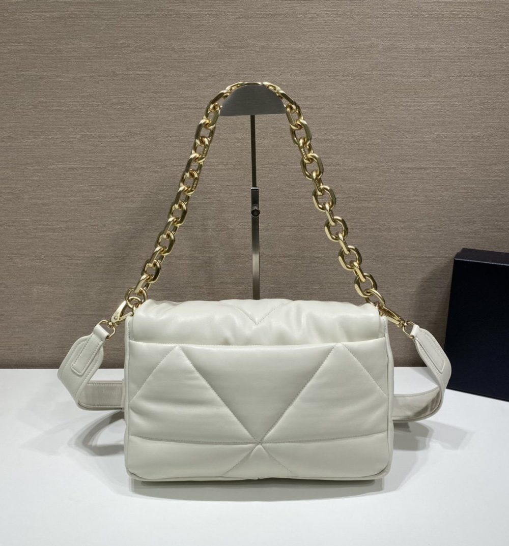 Prada System Nappa Patchwork Shoulder Bag White For Women, Women's Bags 7.5in/19cm