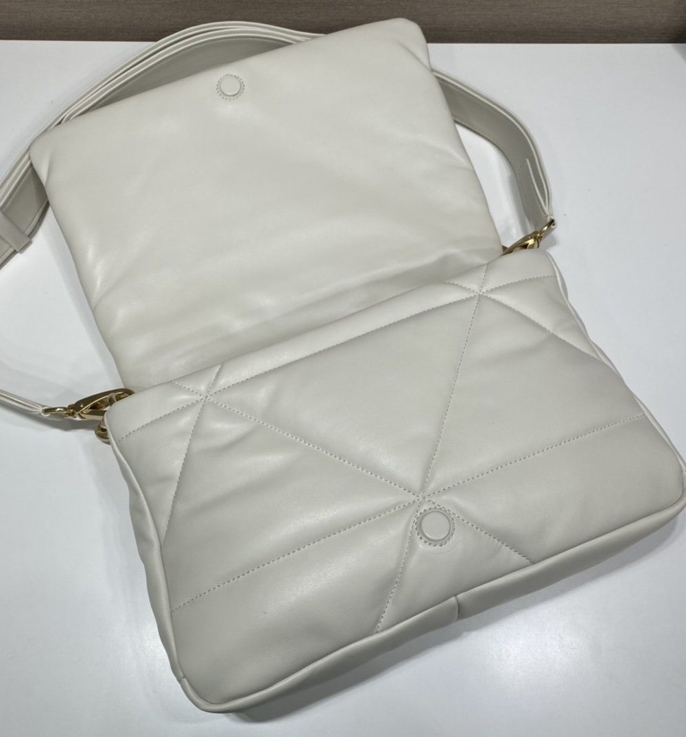 Prada System Nappa Patchwork Shoulder Bag White For Women, Women's Bags 7.5in/19cm