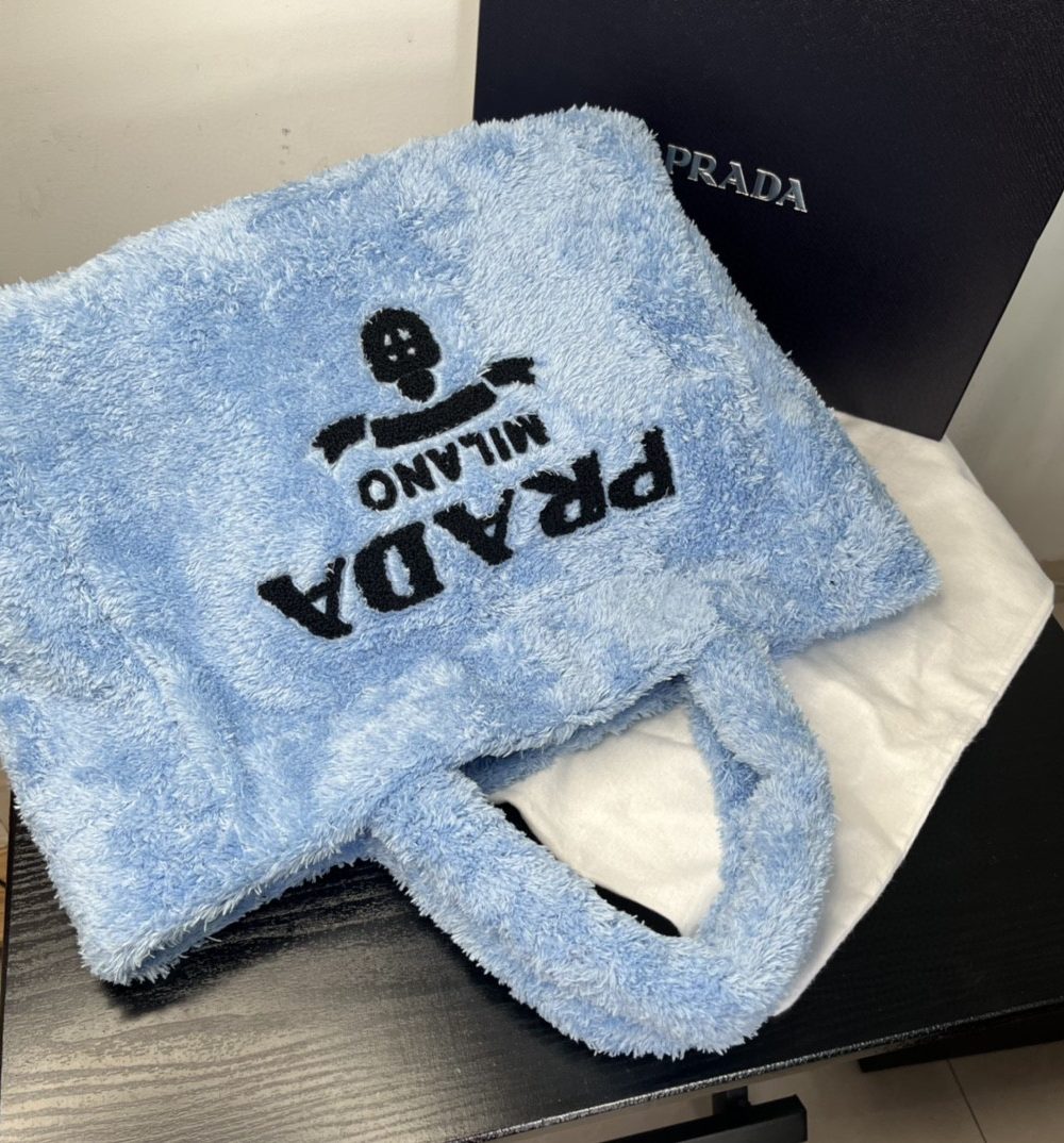 Prada Terry Tote Bag Blue For Women, Women's Bags 15.7in/40cm 1BG130_2DXO_F0D4O_V_MWO