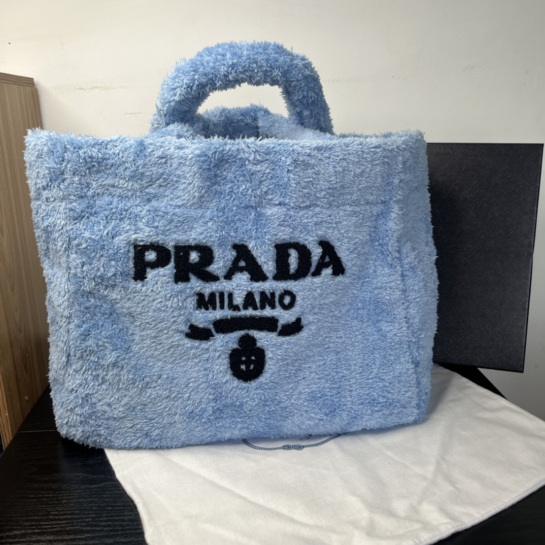 Prada Terry Tote Bag Blue For Women, Women's Bags 15.7in/40cm 1BG130_2DXO_F0D4O_V_MWO