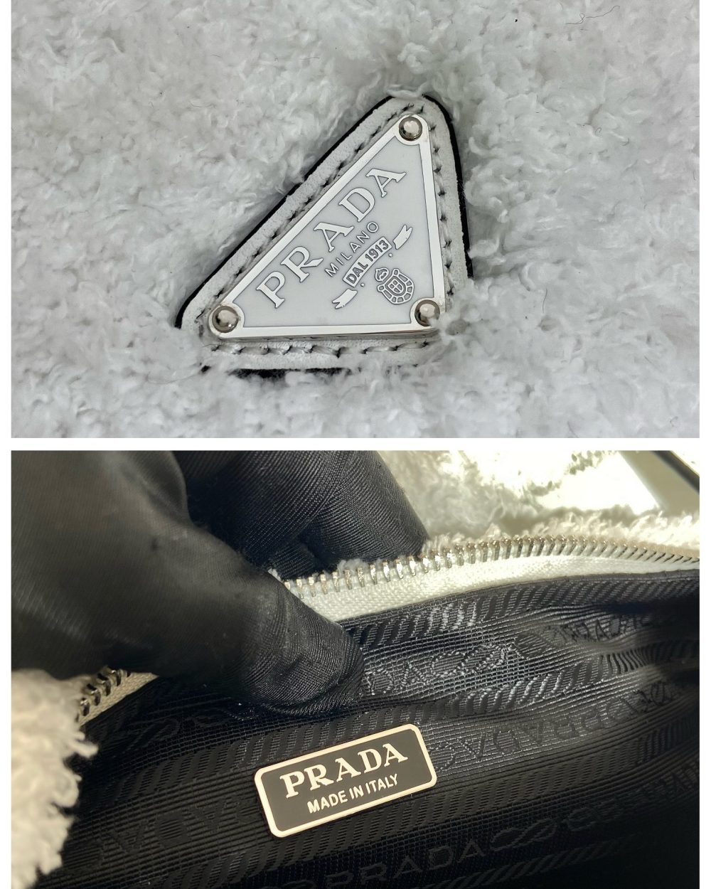 Prada Terrycloth Pouch White For Women, Women's Bags 10in/26cm