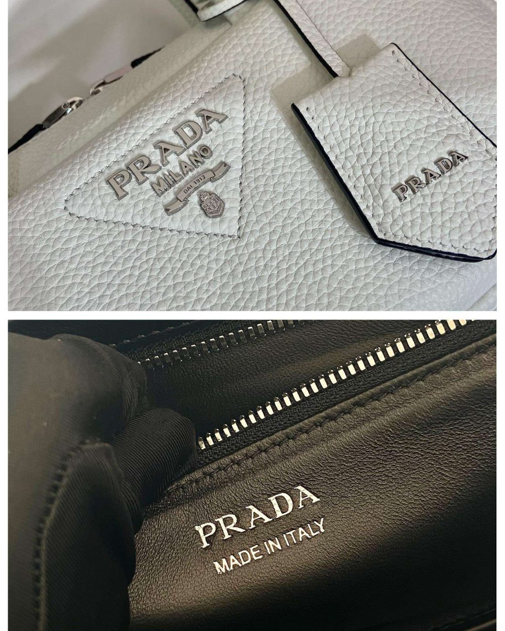 Prada Top-Handle Bag Brown/White/Green Khaki For Women 9.4in/24cm 1BB102_2DKV_F02Z8_V_3OO