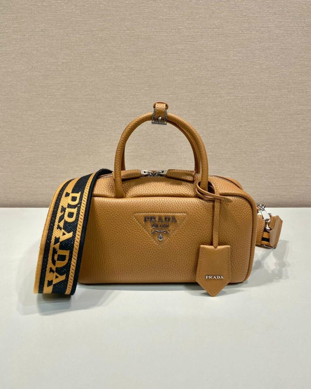 Prada Top-Handle Bag Brown/White/Green Khaki For Women 9.4in/24cm 1BB102_2DKV_F02Z8_V_3OO