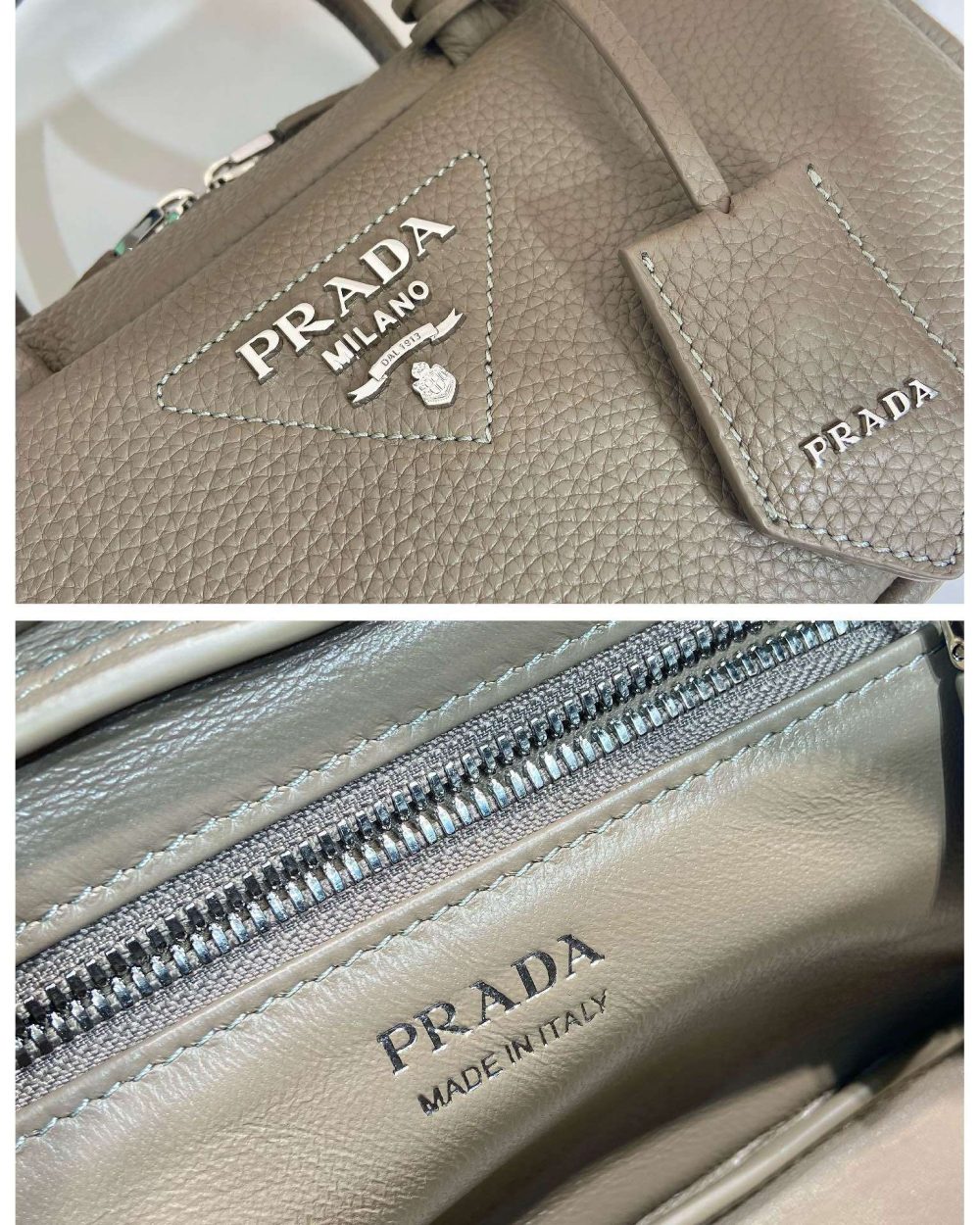 Prada Top-Handle Bag Brown/White/Green Khaki For Women 9.4in/24cm 1BB102_2DKV_F02Z8_V_3OO