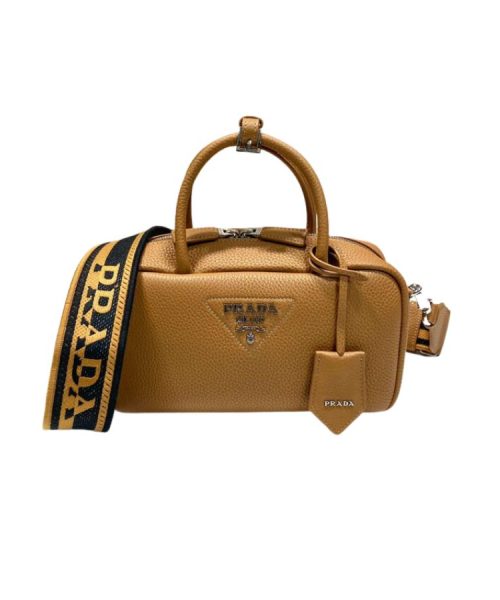 Prada Top-Handle Bag Brown/White/Green Khaki For Women 9.4in/24cm 1BB102_2DKV_F02Z8_V_3OO