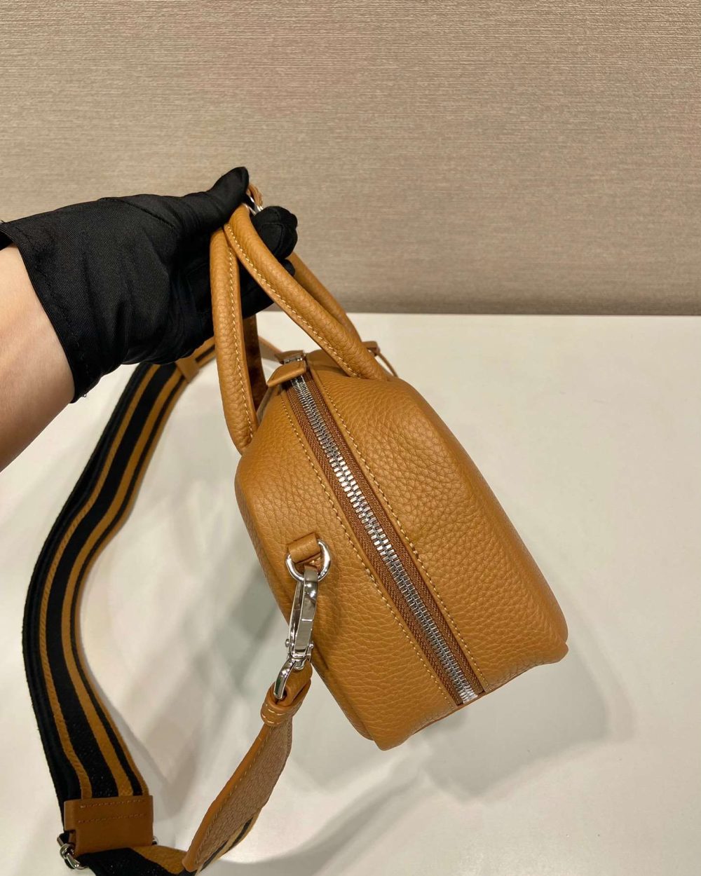 Prada Top-Handle Bag Brown/White/Green Khaki For Women 9.4in/24cm 1BB102_2DKV_F02Z8_V_3OO
