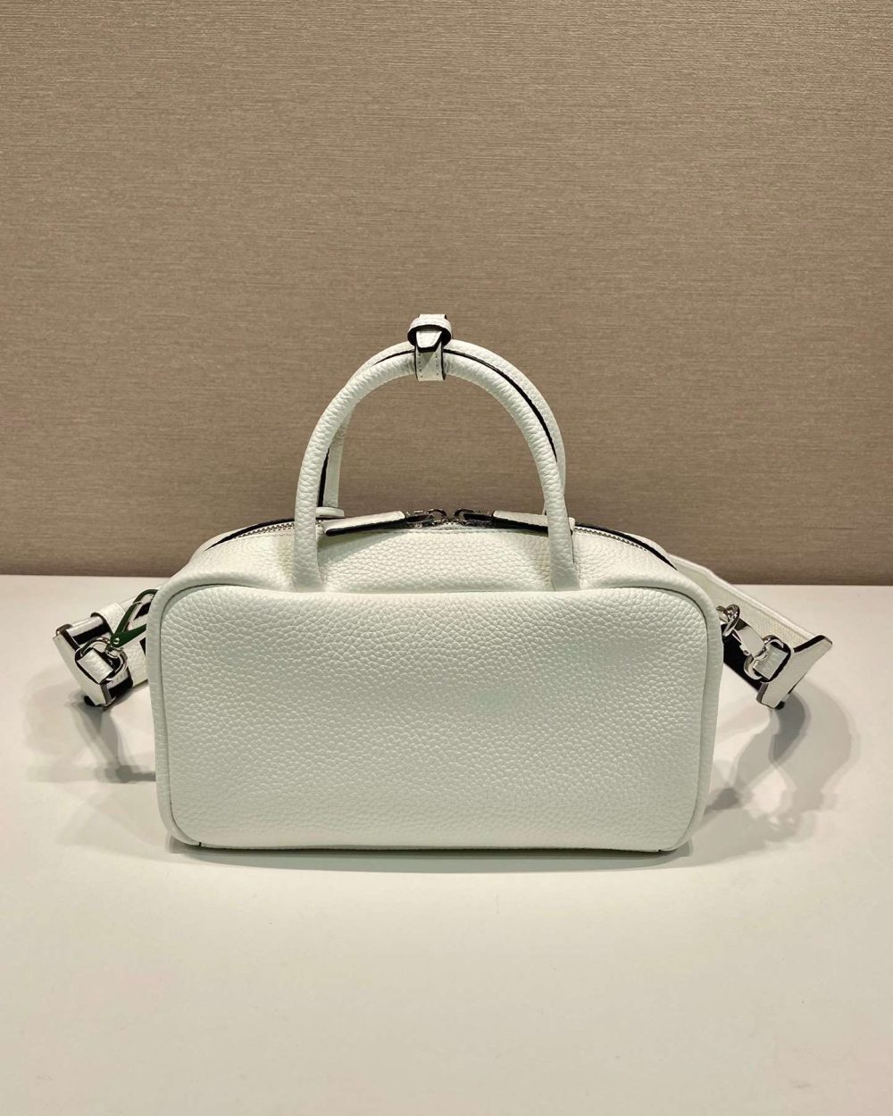 Prada Top-Handle Bag Brown/White/Green Khaki For Women 9.4in/24cm 1BB102_2DKV_F02Z8_V_3OO