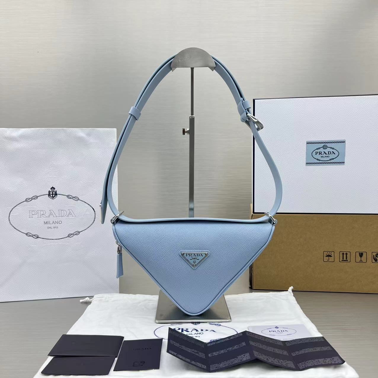 Prada Triangle Mini Bag Blue For Women, Women's Bags 9.8in/25cm - Image 5