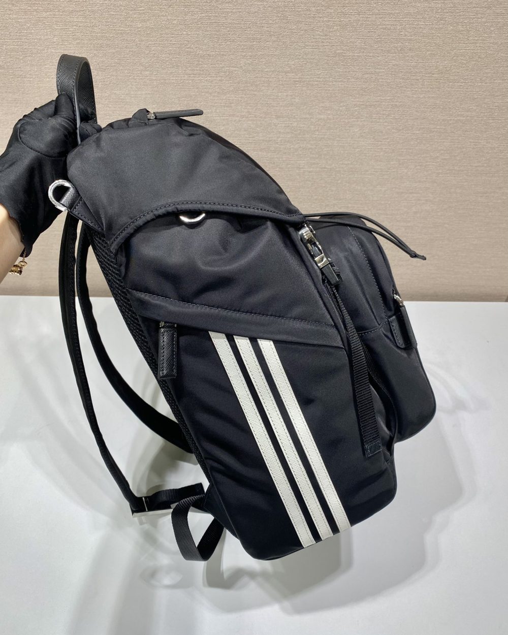 Prada x Adidas Re-Nylon And Saffiano Backpack Black For Women, Women's Bags 17.7in/45cm