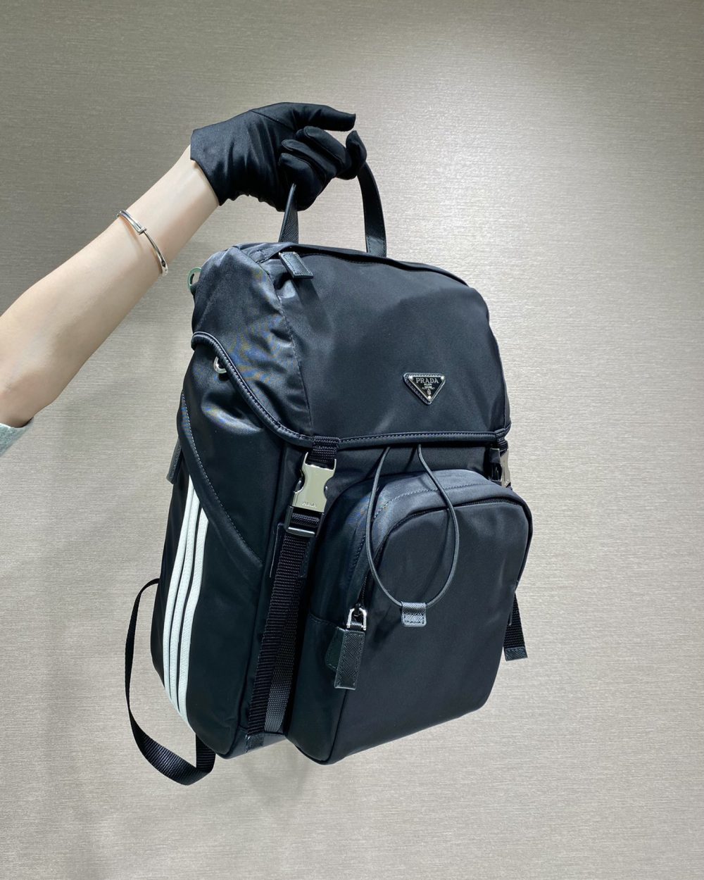 Prada x Adidas Re-Nylon And Saffiano Backpack Black For Women, Women's Bags 17.7in/45cm