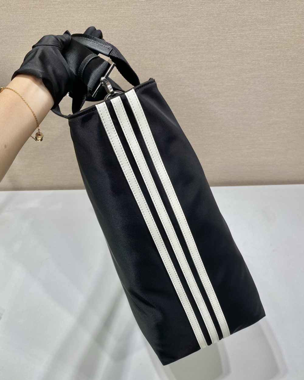 Prada x Adidas Re-Nylon Shopping Bag Black For Women, Women's Bags 15.7in/40cm