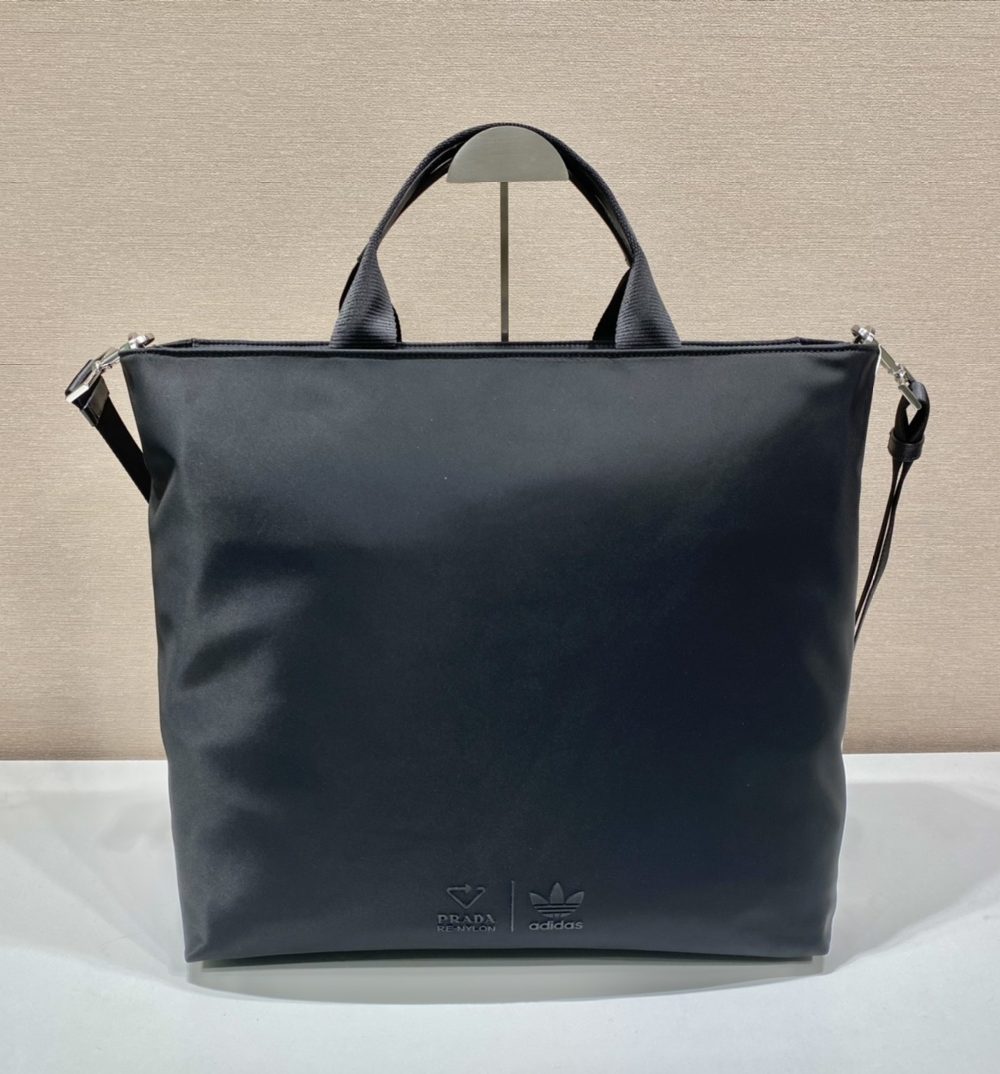 Prada x Adidas Re-Nylon Shopping Bag Black For Women, Women's Bags 15.7in/40cm