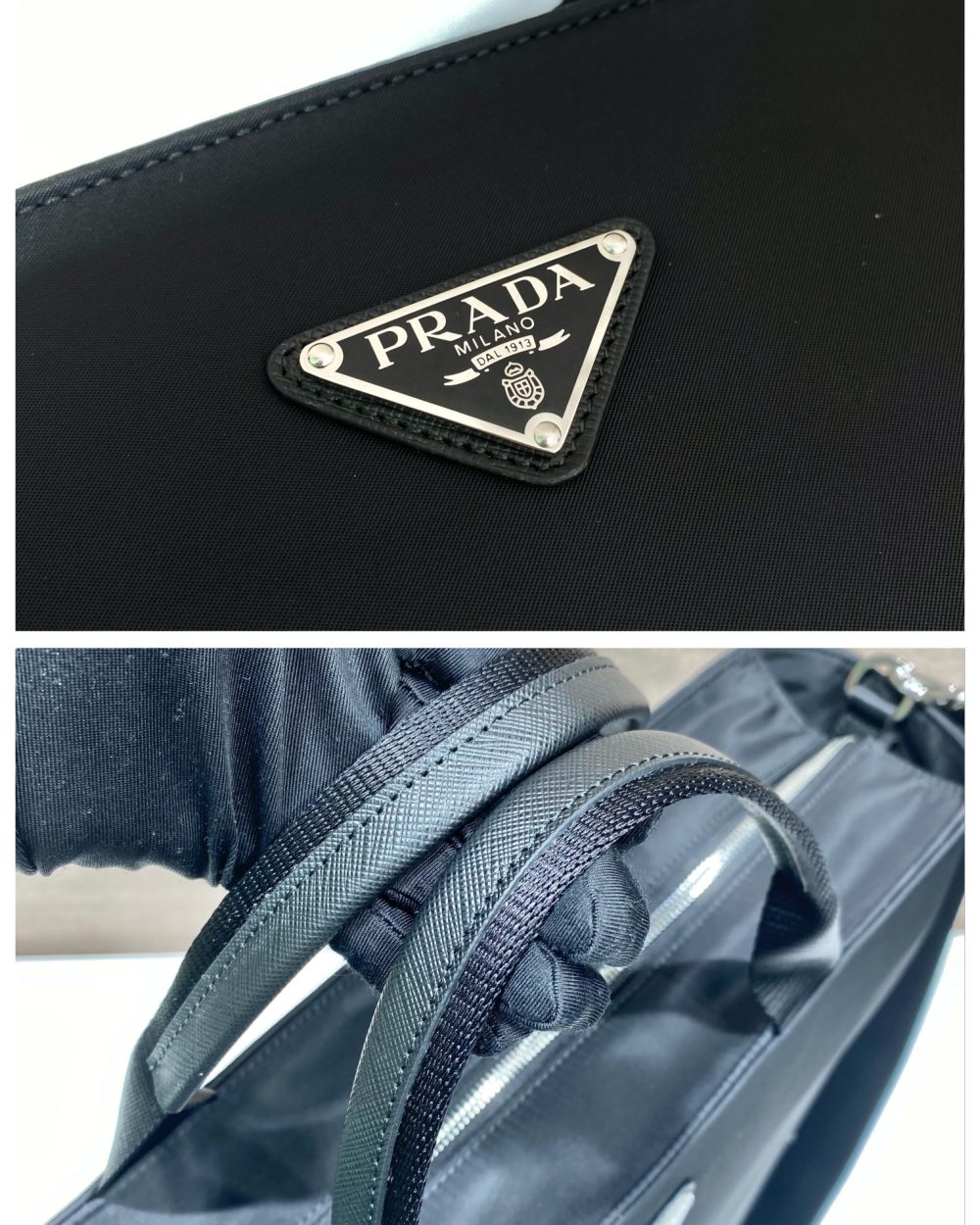 Prada x Adidas Re-Nylon Shopping Bag Black For Women, Women's Bags 15.7in/40cm