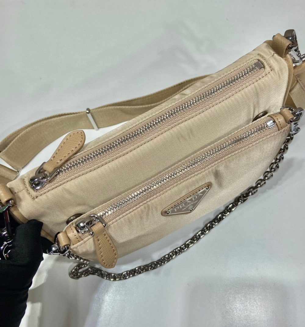 Re-Nylon Shoulder Bag In Beige For Women 8.6in/ 22cm