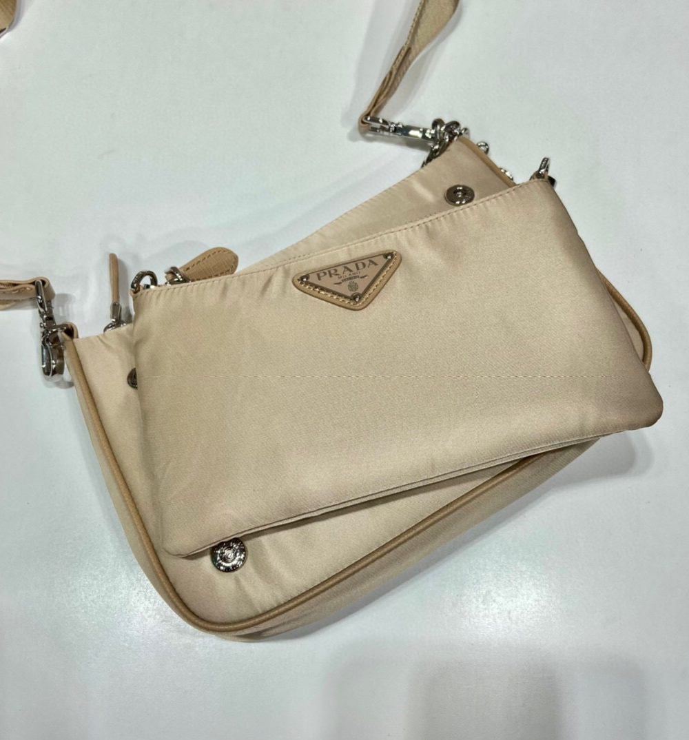 Re-Nylon Shoulder Bag In Beige For Women 8.6in/ 22cm