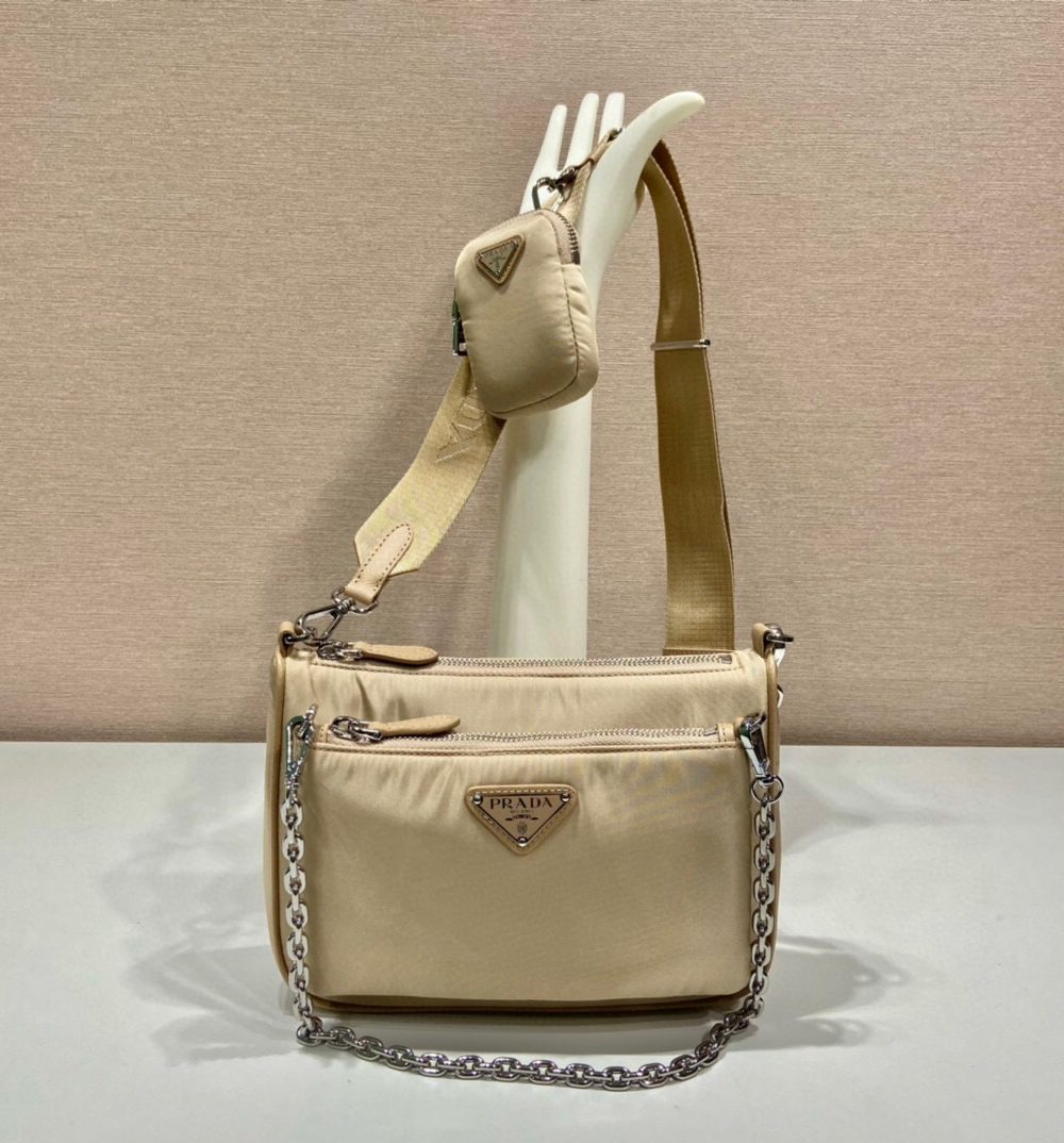Re-Nylon Shoulder Bag In Beige For Women 8.6in/ 22cm
