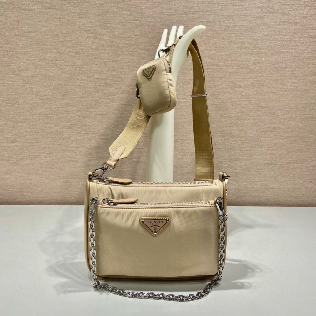 Re-Nylon Shoulder Bag In Beige For Women 8.6in/ 22cm - Image 9